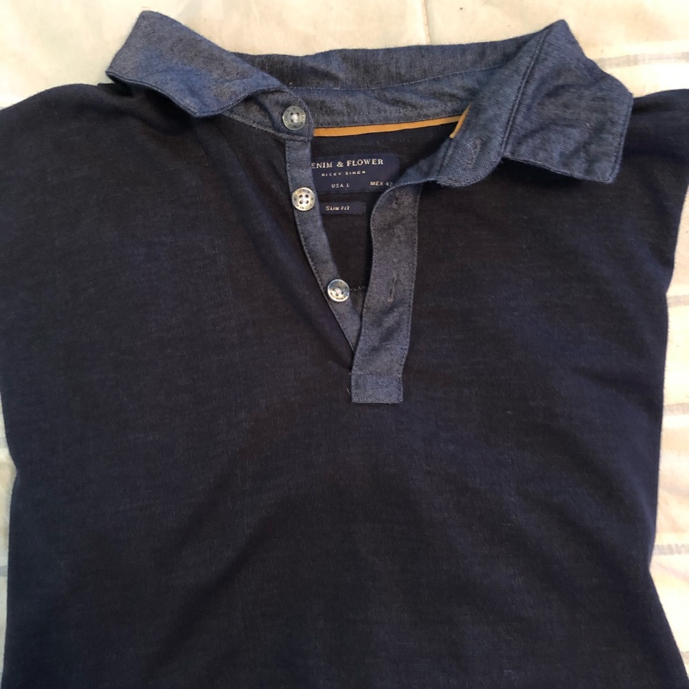 Men’s blue Denim and Flower polo